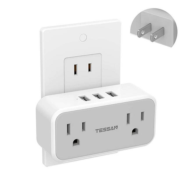 2 Prong to 3 Prong Outlet Adapter, TESSAN US to Japan Plug Adapter with 2 Outlets 3 USB Wall Charger, Travel Power Splitter for USA to Japanese Canada Mexico Philippine, Type A