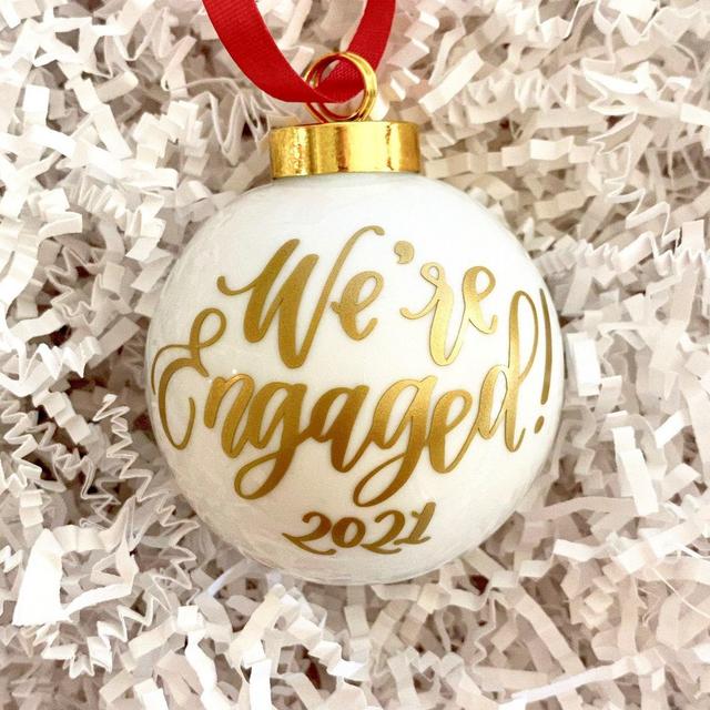 Engagement Ornament | 2.5" Champagne Christmas Ornament | Just Engaged Gift- Wedding Ornament- Engaged Ornament