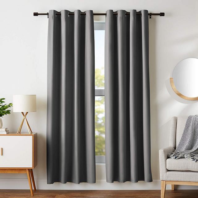 AmazonBasics Room-Darkening Blackout Curtain Set with Grommets - 52" x 84", Dark Grey