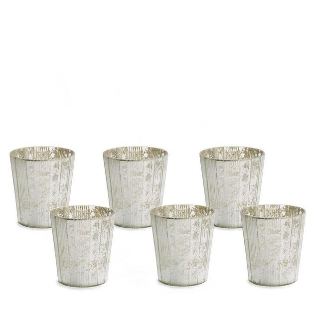 Mercury Glass Candle Holder, Set of 6, Multi, Silver