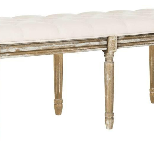 Safavieh Home Collection Rocha French Brasserie Tufted Beige and Rustic Oak 19-inch Wood Bench
