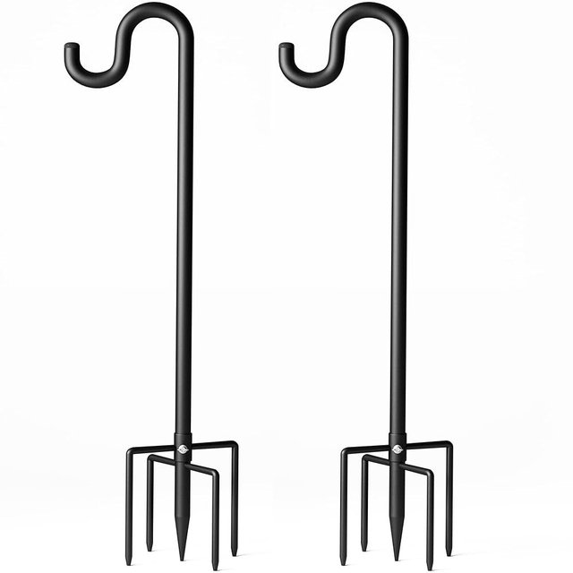 Surprizo 76" Shepherds Hooks for Outdoor, Extra Thick Bird Feeder Pole with 5 Prong Base, Adjustable Shepards Hook for Garden, Weddings, Hanging Plant