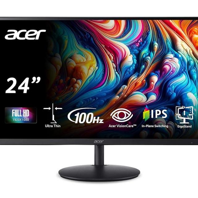 Acer SH242Y Ebmihx 23.8" FHD 1920x1080 Home Office Ultra-Thin IPS Computer Monitor AMD FreeSync 100Hz Zero Frame Height/Swivel/Tilt Adjustable Stand Built-in Speakers HDMI 1.4 & VGA Port
