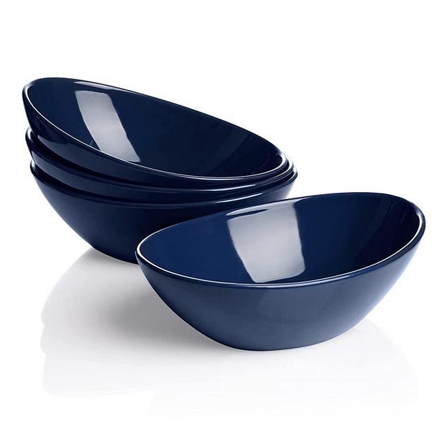Vasa Casa Serving Bowls, Large Salad Bowls, 36 Oz Porcelain Bowls for Salad, Pasta, Soup, Dessert, Bowls Set for Kitchen, Entertaining, Microwave & Dishwasher Safe, Set of 4, Navy