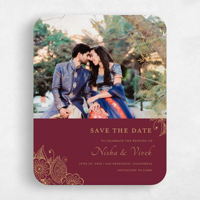 Purple Rounded Wedding Save the Date - Sambac Photo