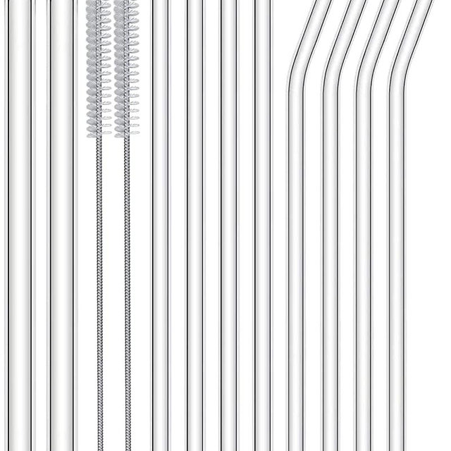 Nafender Glass Straws Reusable Drinking Straws 2 Wide Smoothie Straws & 4 Bent Straws & 4 Straight Straws with 2 Cleaning Brush