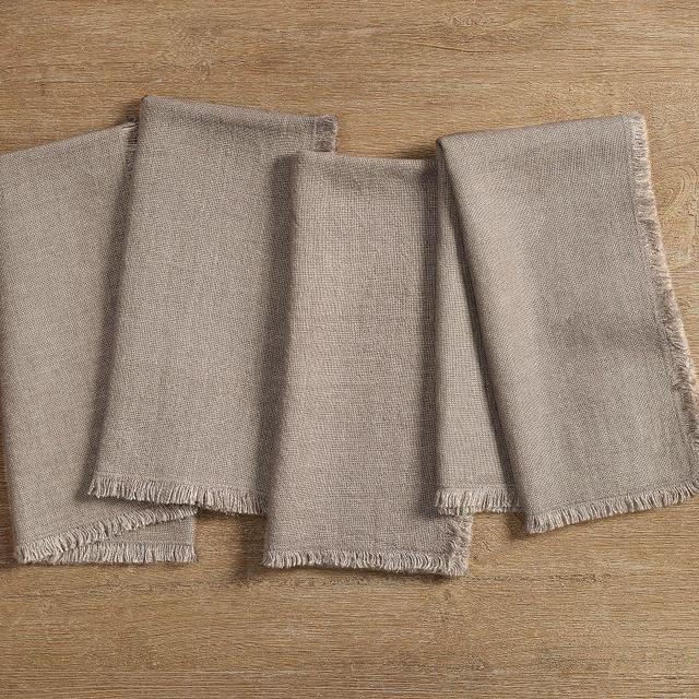 Frayed Oversized Linen Napkins, Set of 4 - Mocha