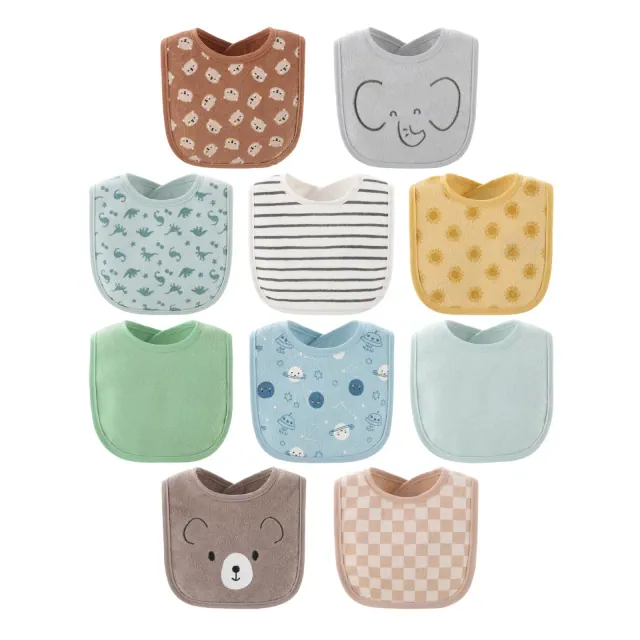 The Peanutshell Terry Baby Bib Set for Boys or Girls, 10-Pack, Feeding, Teething, Drooling, Soft Neutral