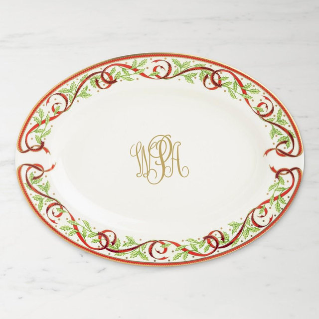 Pickard Winter Festival Oval Platter with Gold Monogram
