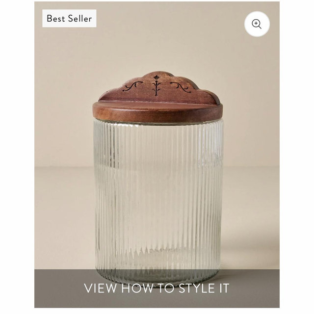 Antiqued Wood Ribbed Glass Canister