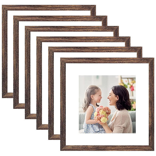 ZIRANLING 12x12 Picture Frame Rustic Brown Wood Set of 6,Display Pictures 8x8 with Mat or 12x12 Without Mat,Multi Photo Frames Collage for Wall
