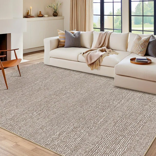 Washable Area Rugs 9x12 for Bedroom Living Room, Low Pile Solid Color Thin Rug Non Slip Kitchen Carpet Indoor for Home Decor, Brown