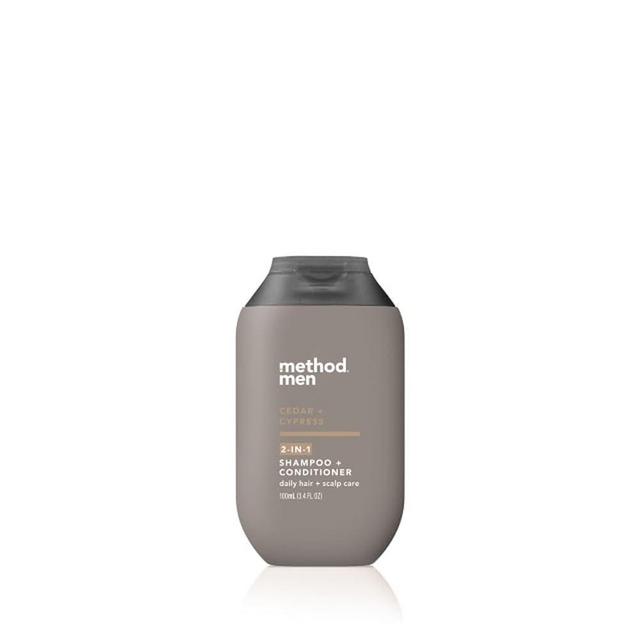 Method Men 2-in-1 Shampoo Plus Conditioner, Cedar and Cypress, Daily hair and Scalp Care, Paraben and Phthalate Free, Mini Travel Size 3.4 oz (Pack of 1)