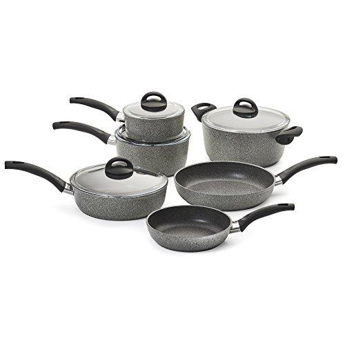 Ballarini 75001-652 Parma Forged Aluminum Nonstick Cookware Set, 10-Piece, Granite