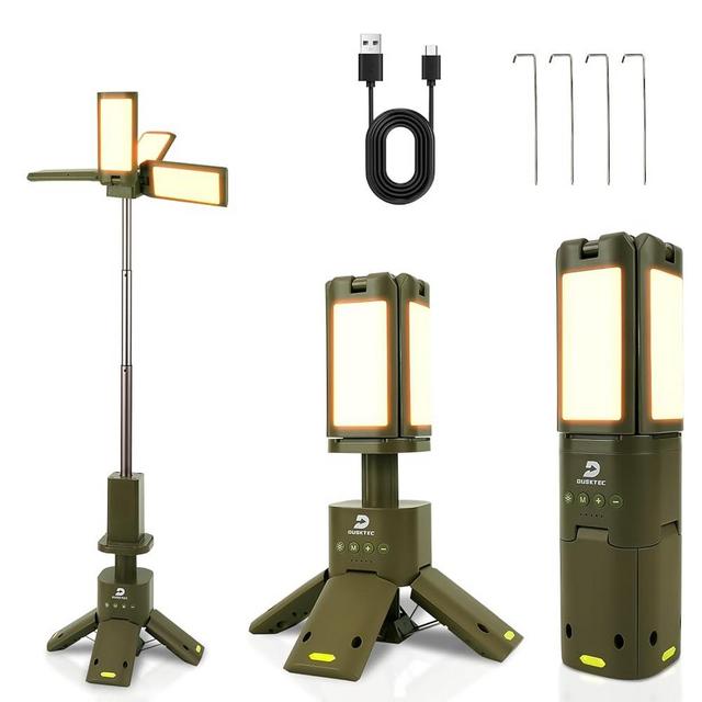 DUSKTEC 2000LM Camping Lantern, Portable IPX7 Waterproof Camping Lamp Rechargeable with 14000mAh, Magnetic Base & Telescopic Light Quadpod, 270° Rotating Blades, 3 Color Dimming for Emergency, Hiking