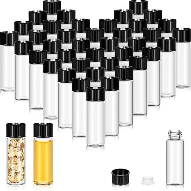 Lallisa 150 Pcs 5 ml Glass Vials with Screw Black Caps Plastic Stoppers, Leak-proof Clear Small Sample Vials Bulk for Essential Oils, Holy Water, Medical Specimens, DIY Crafts, Travel Containers