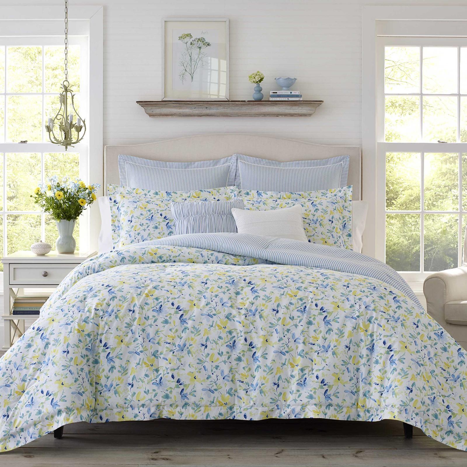 Laura Ashley Nora Blue Cotton Comforter Bonus Set - King, image size:1600x1600