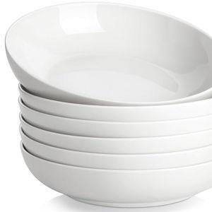 MALACASA 8.85" Large Pasta Bowls, 42 OZ White Salad Bowls Soup Bowls, Porcelain Serving Bowls Set of 6, Large Kitchen Bowl Plates Pasta Plates, Microwave & Dishwasher Safe, Series REGULAR