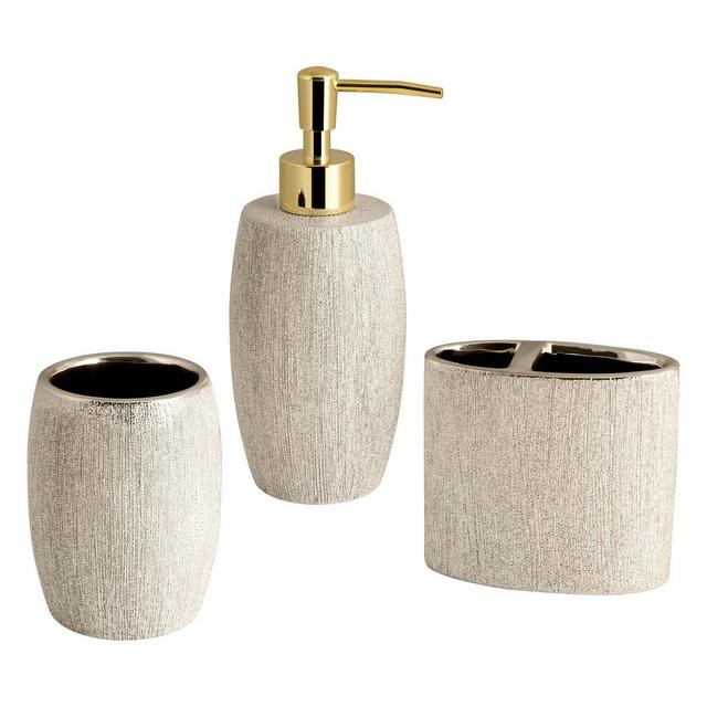 3pc Shimmer Lotion Pump/Toothbrush Holder/Tumbler Set Gold - Allure Home Creations