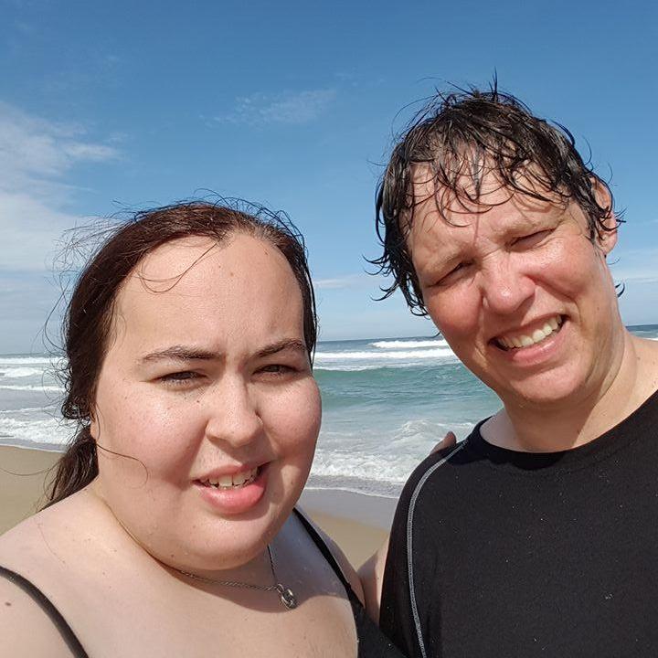 At the beach, in North Carolina. The place where Joyce first saw the Atlantic Ocean.