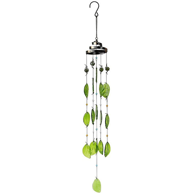 Vindar Wind Chimes, Glass Leaves Wind Chimes Outdoor Decor Handmade 32" Garden Chimes for Home, Patio, Backyard Decor Indoor and Outdoor Decor