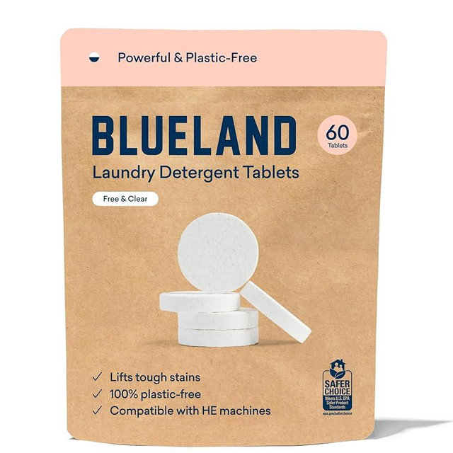 BLUELAND Laundry Detergent Tablets, 60 Count, Unscented Plastic-Free Eco-Friendly Pods, Sheets, Liquid Alternative - Natural, Gentle, Non Toxic