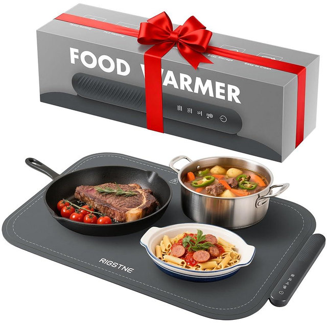 Food Warming Mat, Electric Food Warming Tray with 3 Adjustable Temperature, Fast Full Surface Heating Auto Shut-Off, Food Grade Silicone Food Warmer for Parties Buffet Countertop Home Travel (Gray)