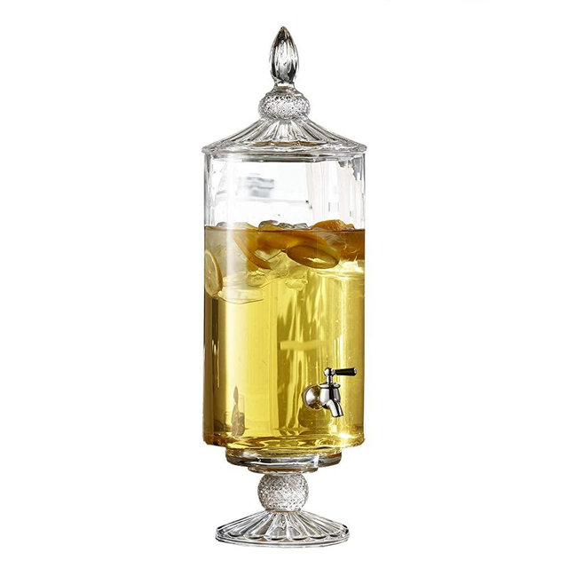 Fifth Avenue Crystal Westchester Optic Beverage High Quality Cold Drink Dispenser w/ 2-Gallon Capacity Glass Jug, Leak-Proof Acrylic Spigot for Parties, Weddings, & More, 9.5x19