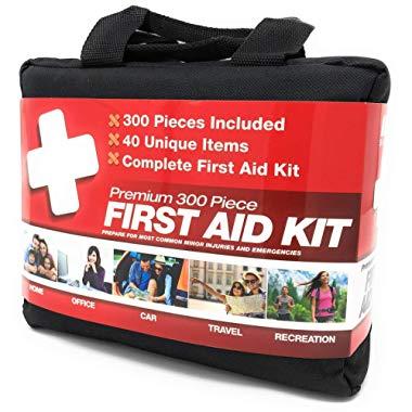 M2 BASICS 300 Piece (40 Unique Items) First Aid Kit w/Bag | Free First Aid Guide | Emergency Medical Supply | for Home, Office, Outdoors, Car, Camping, Travel, Survival, Workplace