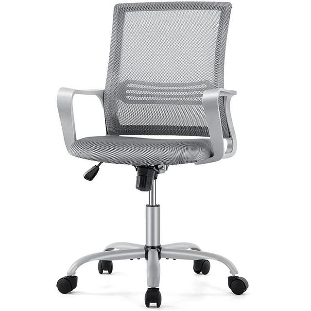 Ergonomic Home Office Desk Chair, Mid Back Lumbar Support Padded Seat and Armrest Computer Chair, Adjustable Height 360 Degree Swivel Rolling Rocking Mode Breathable Mesh Modern Executive Chair, Grey