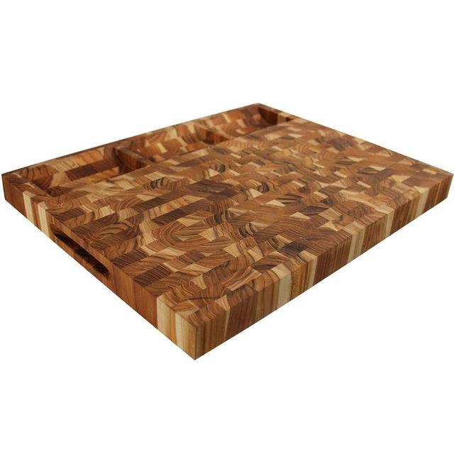 EcoDecors FSC Certified Solid Teak Wood Cutting Board 24x18, Large End Grain Butcher Block with Juice Groove, Side Handles, Charcuterie Slots, Reversible