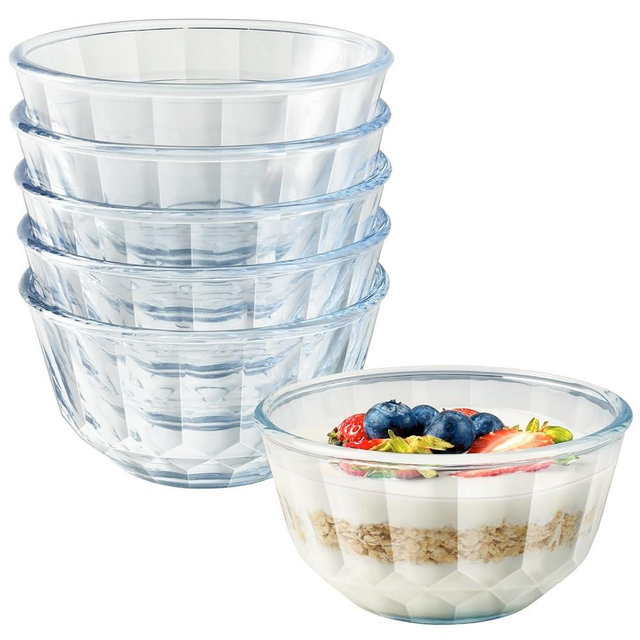 Freshmage 6 Pack Soup/Cereal Bowl Set, Extra Thick and Anti Resistant, 16oz Round Glass Diamond Cutting Kitchen Bowls, Microwave/Freezer/Dishwasher safe