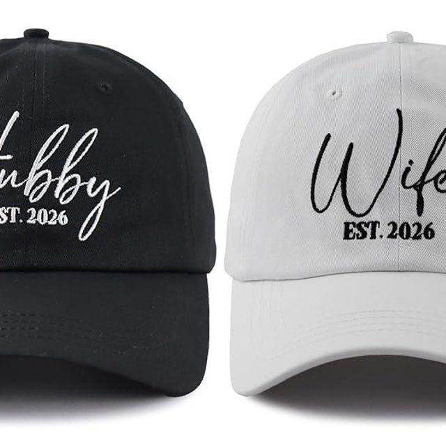 Xpayzere 2 PCS Hubby and Wifey Est 2026 Hats for Men Women, Funny Adjustable Embroidered Cotton Couple Gifts Baseball Cap