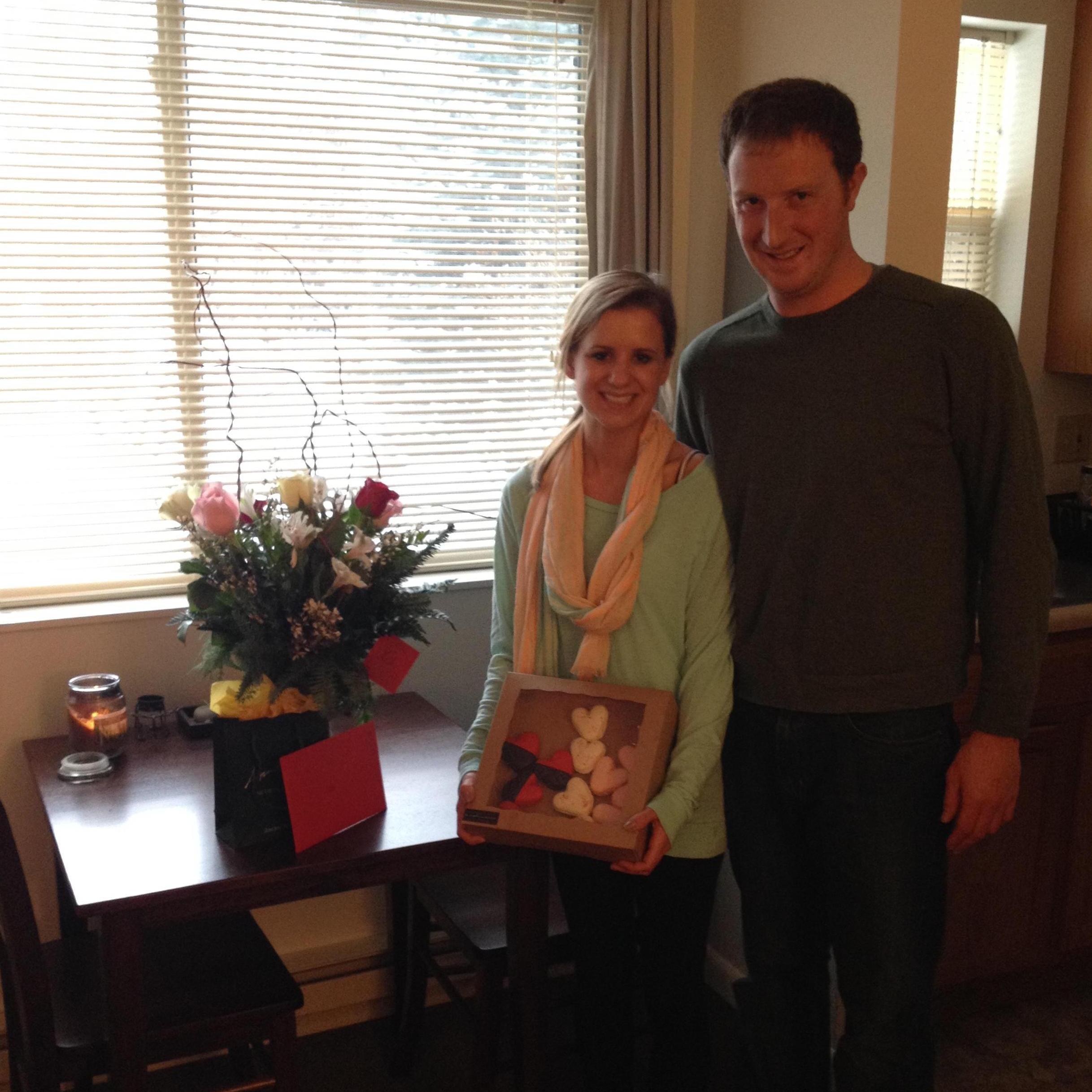 Our first Valentine's day. (He bought my favorite Macarons)