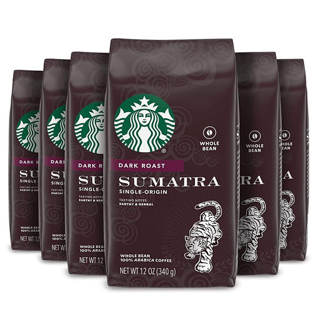 Starbucks Dark Roast Whole Bean Coffee — Sumatra — 100% Arabica — 6 bags (12 oz. each)