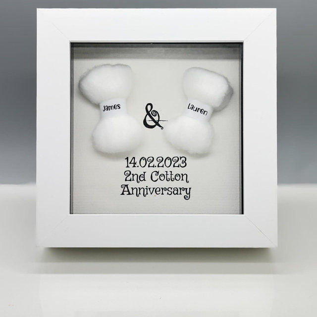 Personalised 2nd Cotton Wedding Anniversary Handmade Cotton Keepsake Memento Gift - Framed