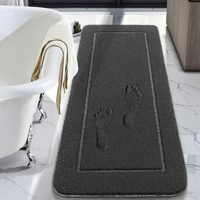 LOCHAS Luminous Non Slip Bathroom Rugs Runner 24 x 60 Inch, Extra Soft and Comfy Bath Mats Rug, Absorbent Thick Microfiber Mat Carpets for Shower, Dark Grey