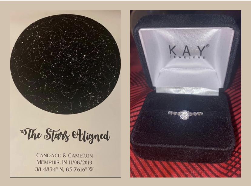 The night sky on our first date! This is how Cameron proposed! This is my ring! <3
He proposed at our house as soon as we got home from Tim and Courtney's Christmas party-- 12/20/20