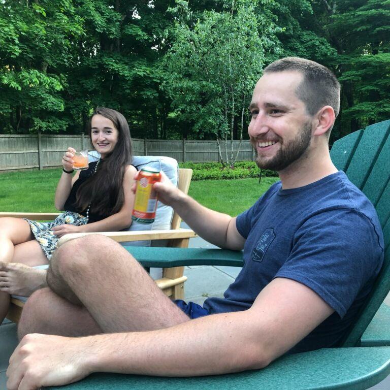 A toast at the Paquin family home in Weston, MA just before flying to France