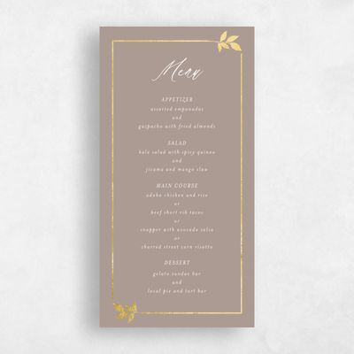 Rich Taupe, Brown Wedding Menu - Dakota Foil