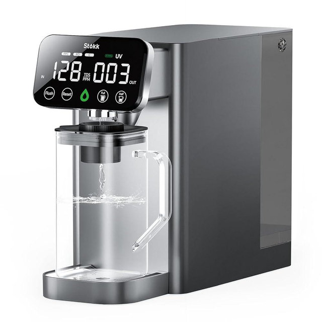 Stokk T1 Lite UV Reverse Osmosis Water Filter Countertop, Reverse Osmosis System with Carafe Alkaline Boost, 6-Stage RO Water Filtration System, NSF/ANSI 58&372, Reduce TDS PFAS (Deep Grey)