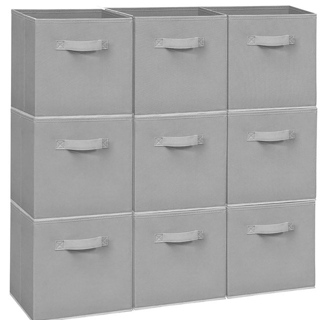 Easi Storage Cubes, 11 Inch Storage Bins, Set of 9, Foldable Fabric Cube Storage Organizer With Handles, Closet Cube Storage Bins, Collapsible Cubby Storage Organizer for Shelves,Offices, Gray