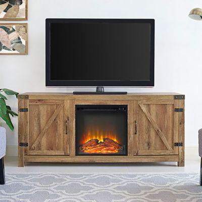 Walker Edison 58" Wheatland Farmhouse Fireplace Wood Barn Door TV Stand in Barnwood