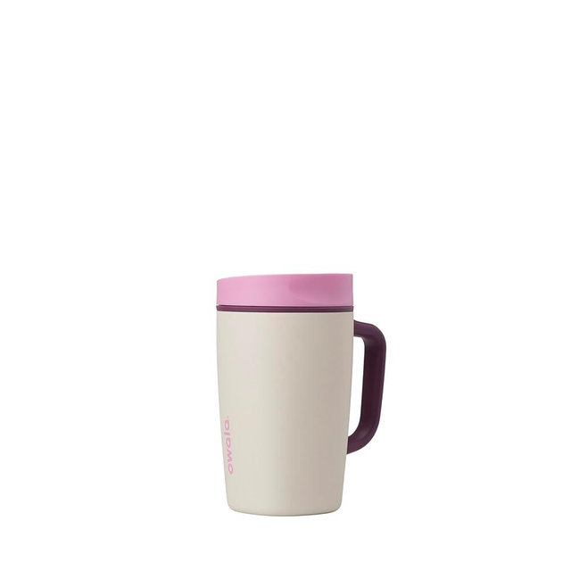 Owala SmoothSip Slider Stainless Steel Insulated Travel Mug, 100% Leak Proof, For Hot and Cold Drinks, Travel Friendly with Sliding Lock Lid, 12oz, BPA Free, Leak Proof, Pink/Tan (Daybreak)