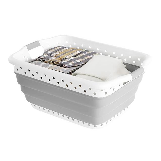 Lavish Home Collapsible Laundry Basket-Square Space Saving Pop Up Clothes, Multiuse Organizer/Storage Container with Comfort Grip Handles (Gray)