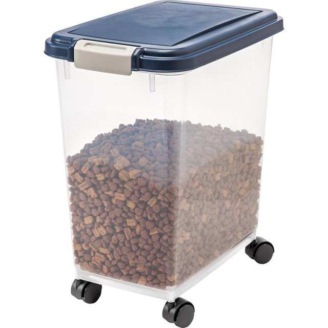 IRIS USA 33qt/25lbs Airtight Pet Food Container With Casters, Navy