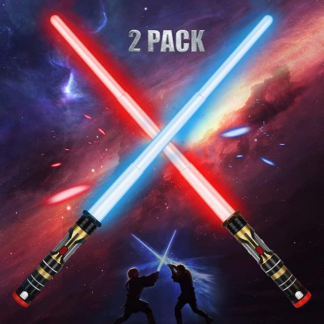 TOY Life Light Up Saber - 2 Pack Lightup Saber, Telescopic Extendable & Collapsable Laser Sword, LED Light Sword Set with Motion Sensitive FX Sound, Dual Light Up Sword for Kids Adults