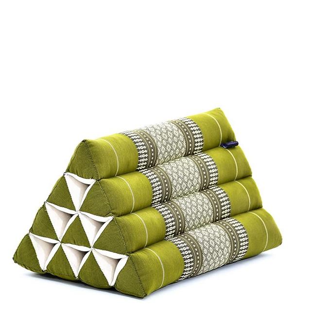 Leewadee Triangle Cushion Reading Pillow Backrest TV Pillow Eco-Friendly Organic and Natural, 20x13x13 inches, Kapok, Green