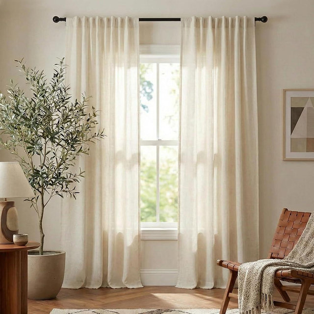 NICETOWN Natural Linen Curtains for Bedroom, Back Tab & Rod Pocket with Pleat Tab Privacy Added Curtains & Drapes with Light Filtering Window Treatments for Living Room, W52 x L95, 2 Panels