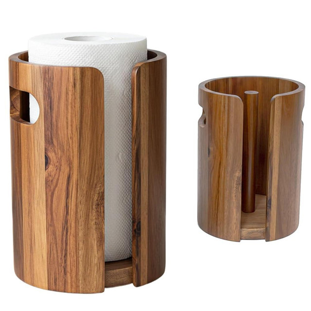 Wood Paper Towel Holder for Kitchen Countertop, Acacia Wooden Kitchen Towel Holder with Splash Guard, Handles & Weighted Non-Slip Base, Home Decor Essentials, for Kitchen, Bathroom,Apartment, RV